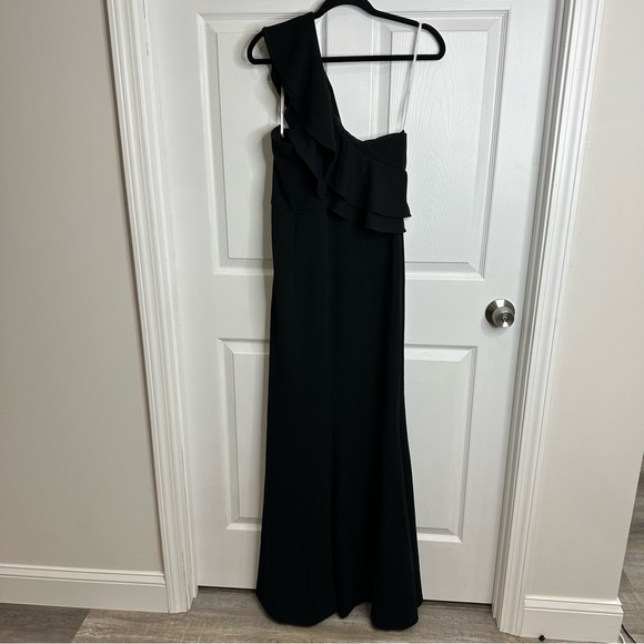 Lulus Grand Beauty Black Ruffled One-shoulder Mermaid Maxi Dress Size L NEW - Picture 4 of 8
